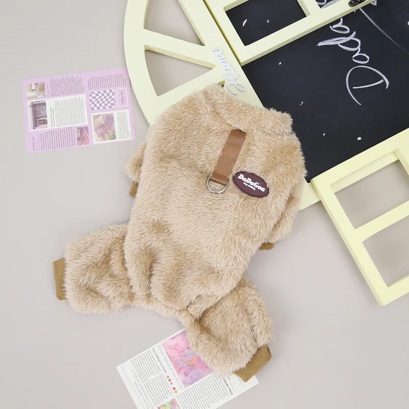 Warm four-legged dog jumpsuit clothes Dog Four Legs Warm Jumpsuits dog clothes with harness opening pet clothes ring