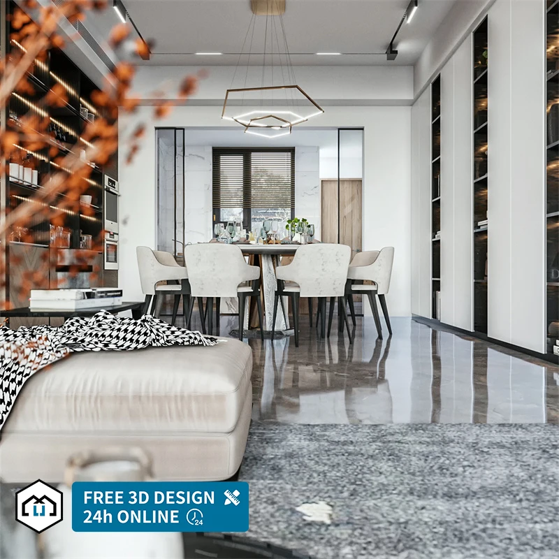 Комплексное решение, архитектурные планы, роскошная вилла, домашний декор, 3D-рендеринг, современный дизайн интерьера