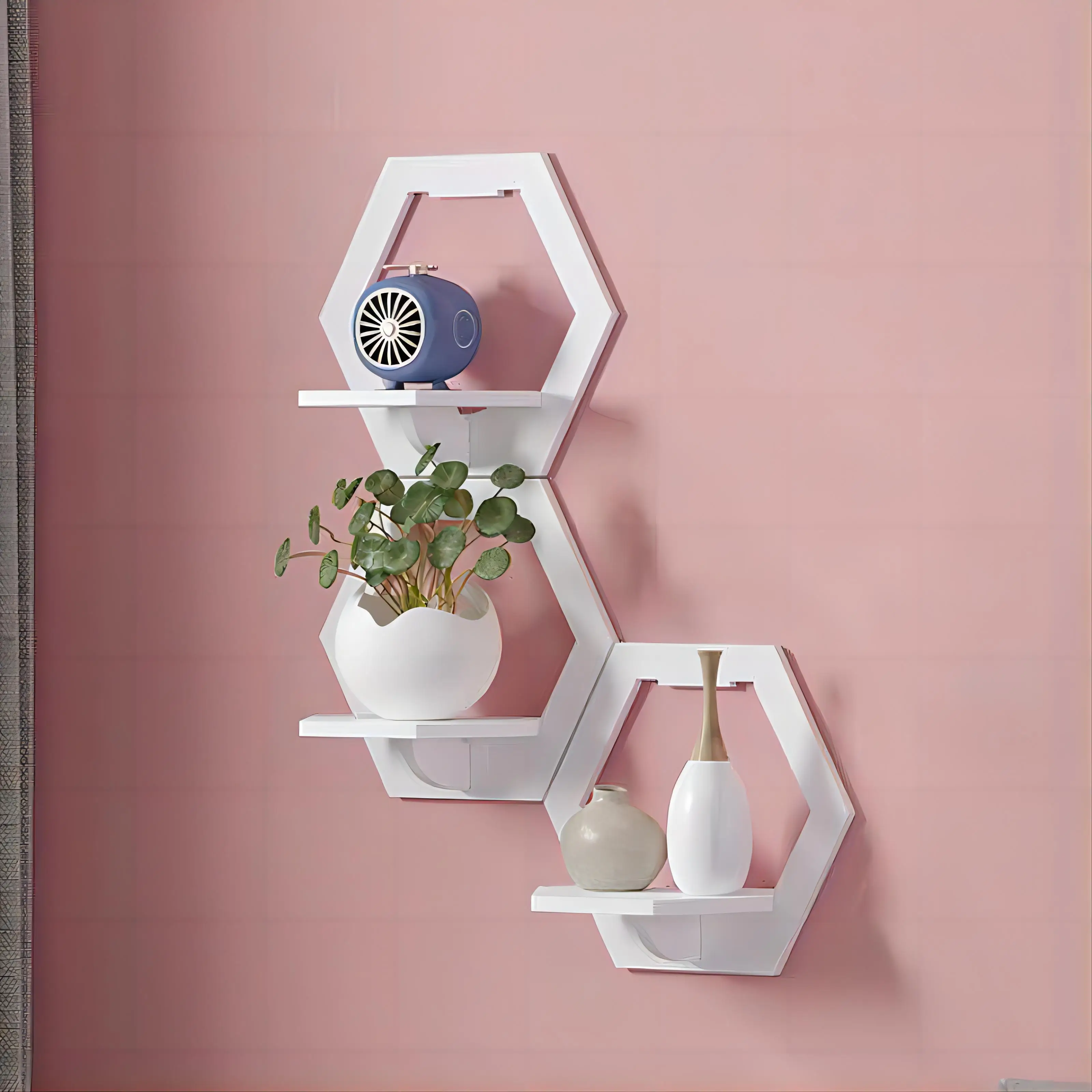 2024 Wood Hexagon Storage Rack round Floating Shelf for Home Decorative Wall Mounted in Rooms