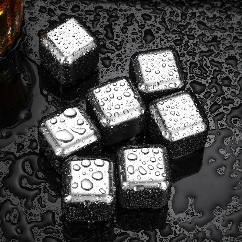 Wholesale 6PCS Metal Beer Stones for Wine With PP Box Stainless Steel Ice Cube