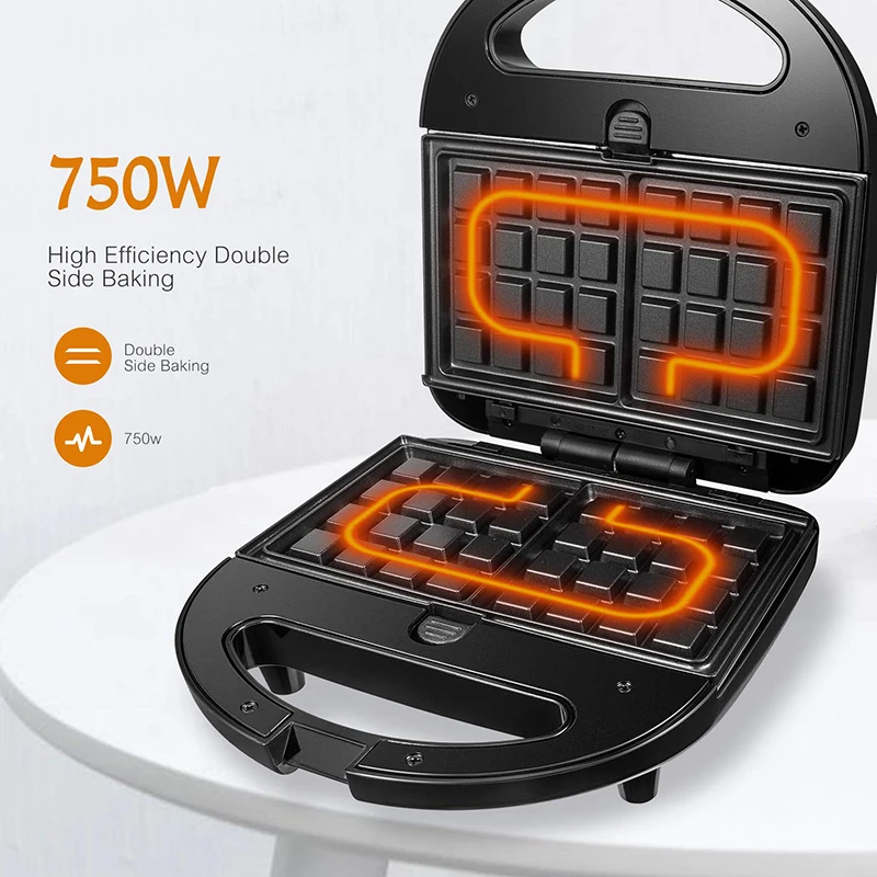 Hot Sale Household Non Stick Coating Plate Bread Toaster Multifunctional Waffle Maker Sandwich Maker 3 In 1  With Custom Logo