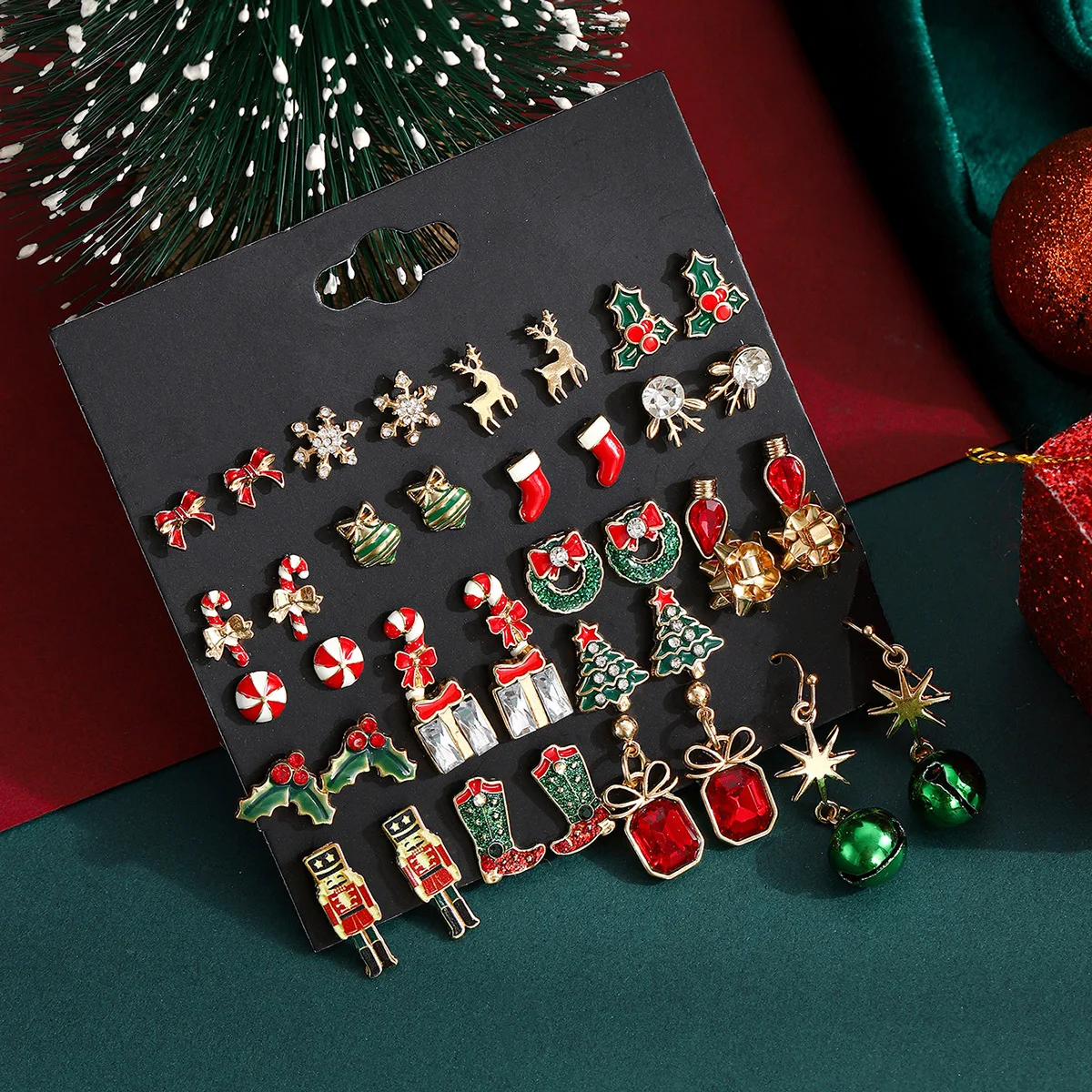 Wholesale 20 Pairs of Christmas Tree & Snowflake Drop Earrings Gold Plated Santa Claus Jewelry for Kids Women Featuring Pearls