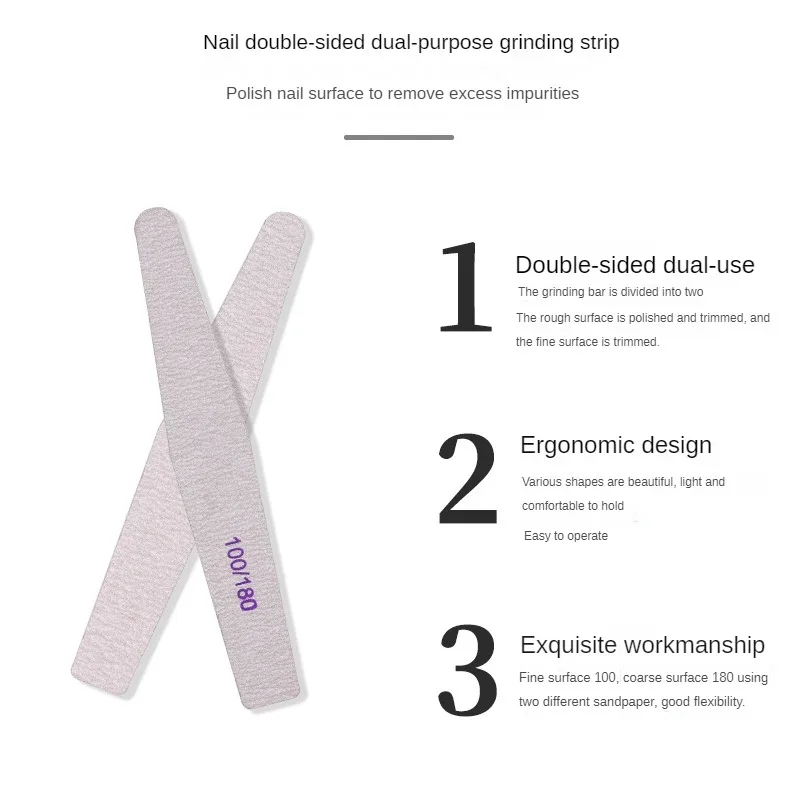 Custom Logo Nail Files 100/180 Double Side Durable Rectangle Straight Round Sandpaper Professional Nail File