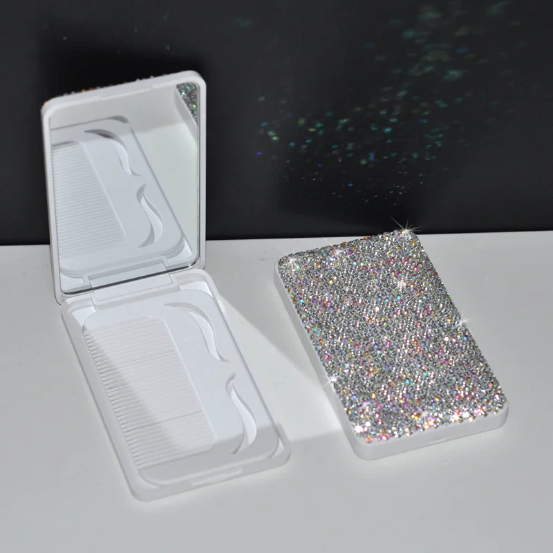 Luxury Rhinestone Travel Portable Folding Mirror With Hair Brush Pocket Hair Comb Mirror