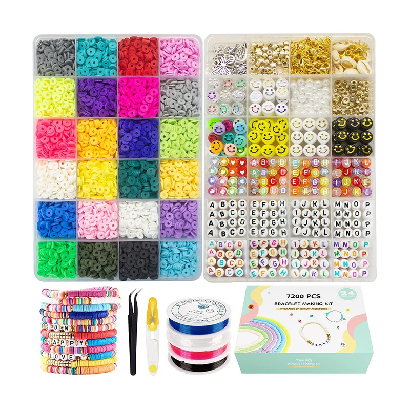 24 Colors Flat Clay Beads Round Acrylic Smiley Face Beads Alphabet Beads for Jewelry Bracelet Making DIY Kit