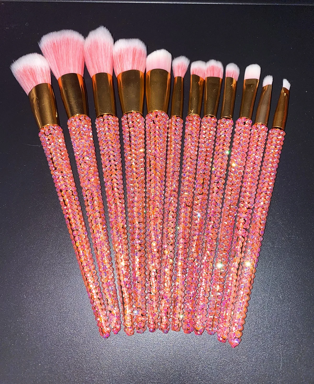 Hot sale shining handmade diamond handle makeup brush bling rhinestone pearl cosmetic brush set