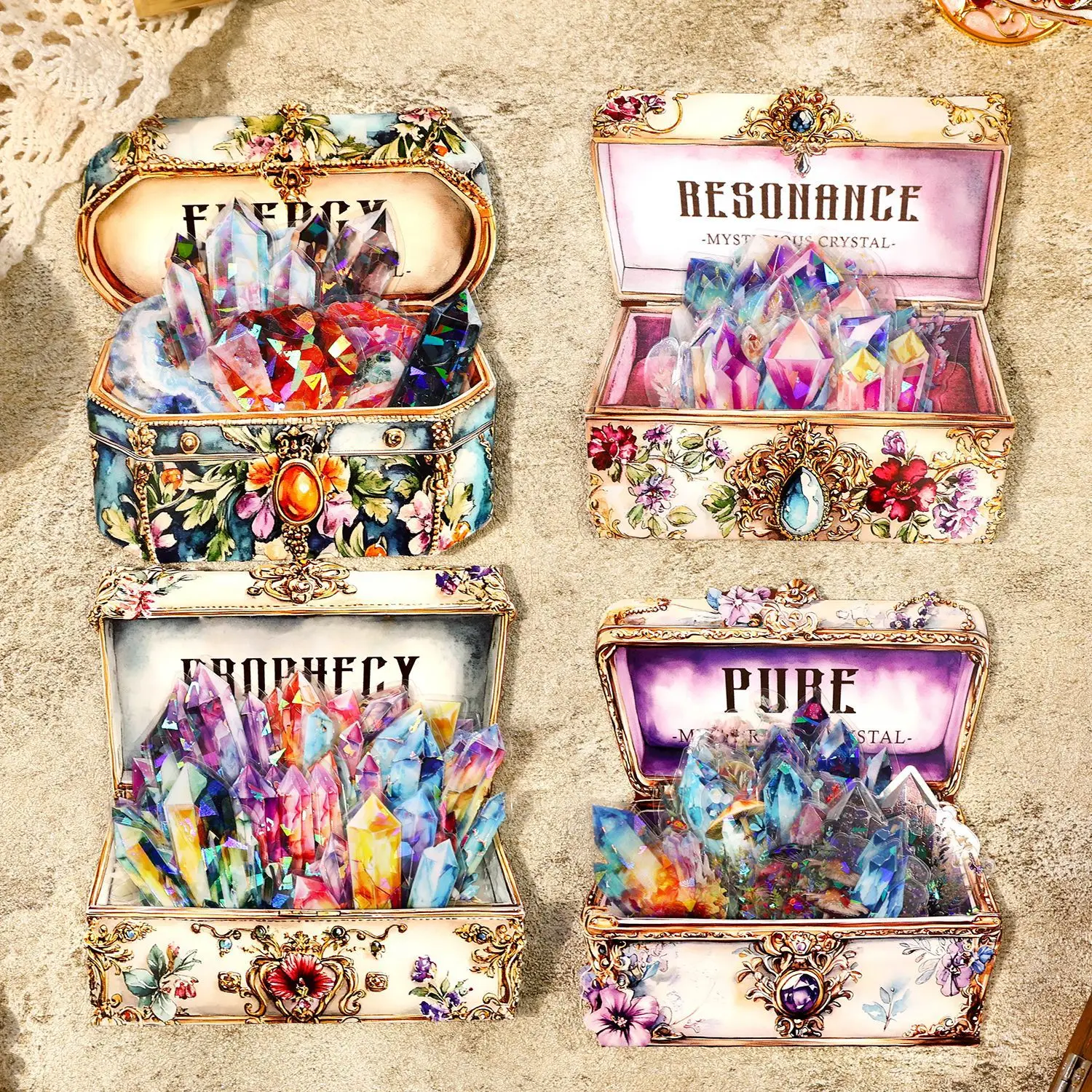 40 Sheets per Pack Shell Light PET Sticker Pack Mystic Crystal Series Alien Gemstone Theme Material