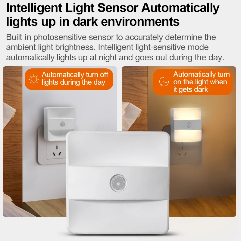 US Plug in Wall Socket  Motion Sensor Night Light AC160V 0.4W Automatically Light on PIR Motion detector Light
