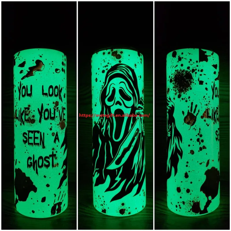 USA Warehouse Stocked 20oz 20 oz Green Blue Glow in the Dark Stainless Steel Straight Skinny White Blanks Sublimation Tumbler