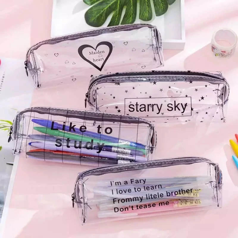 2023 New Popular Transparent PVC pencil case school plastic pencil pouch Travelling cosmetic pouch with zip