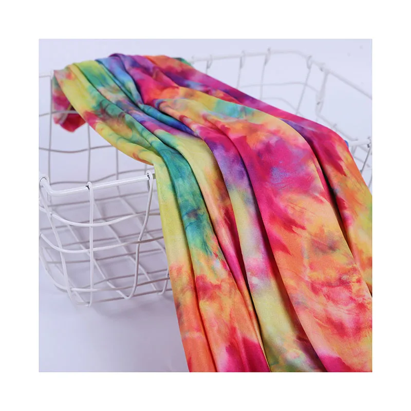 Polyester Spandex Dty Brush Print Milk Silk 4 Way Stretch DTY  Tie Dye Print Fabric for Clothes