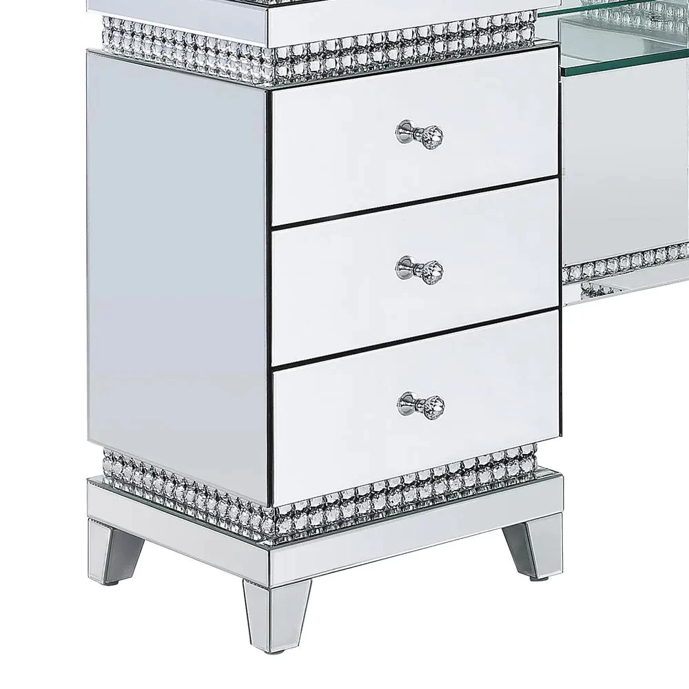 Best seller bedroom furniture mirrored and faux crystal vanity table with LED