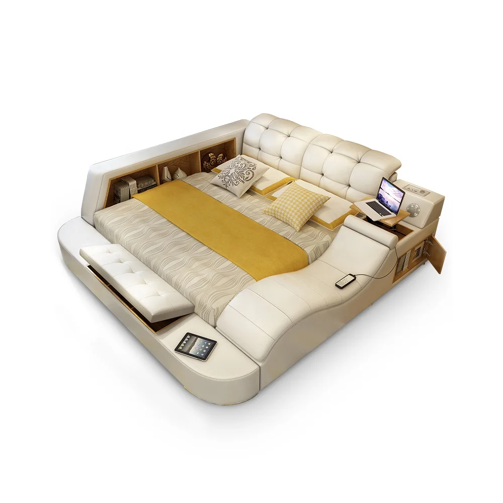 Семейные деревянные кровати с обивкой, домашняя двухместная многофункциональная кровать с умным каркасом