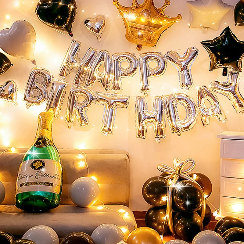 Wholesale Gold Black Round Happy Balloon Set Birthday Theme Decorative Party Balloon Suit