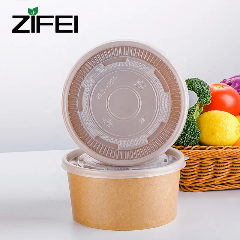 Biodegradable paper cup compostable paper container disposable kraft paper soup bowl with lid