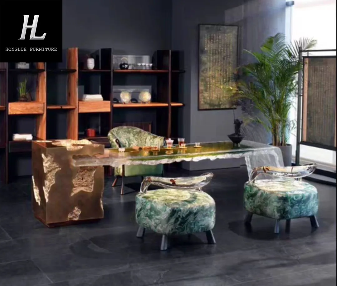 Resin transparent texture effect creative new Chinese style living roo, villa office desk negotiation table