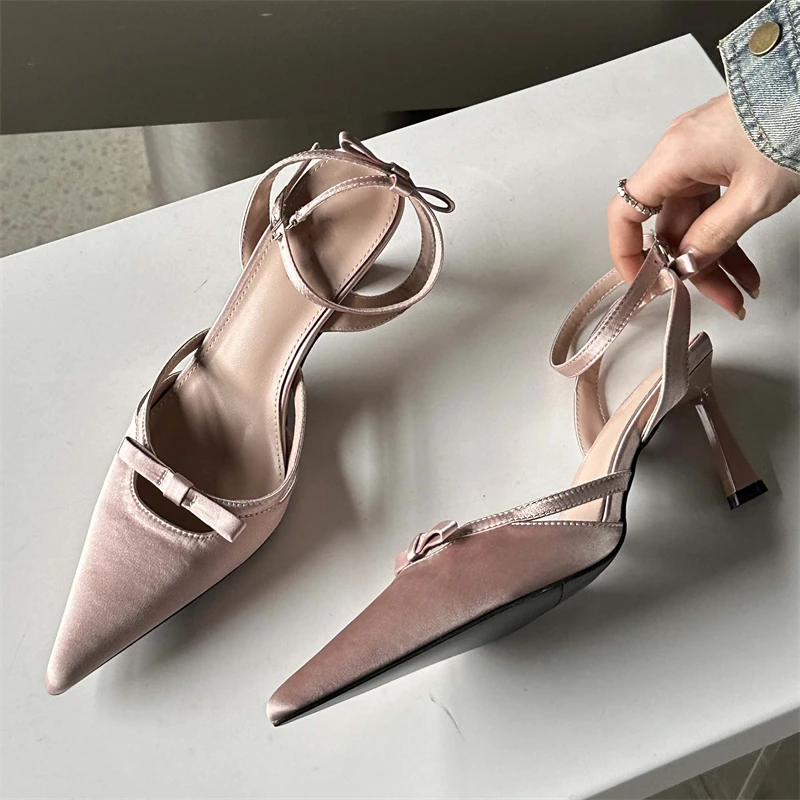 Aneikeh Party Bling Buckle Strap Microfiber Concise Solid Slingback Women Shoes Pointed Toe Leisure Shallow Shoes Fashion NEW