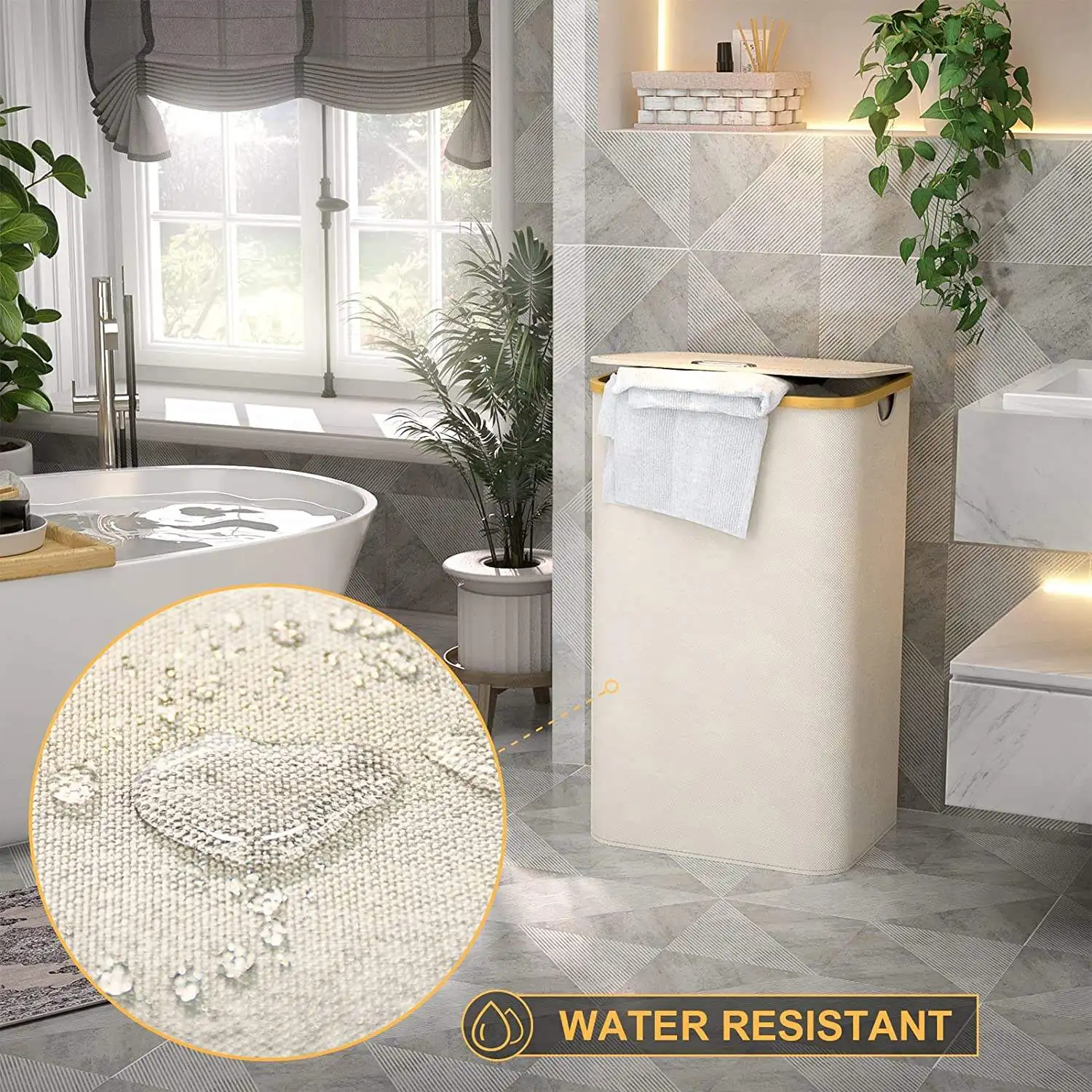 Portable  Laundry Basket Dirty Clothes Storage Basket with Lid Liner and Handles Foldable Bamboo Top Laundry Basket