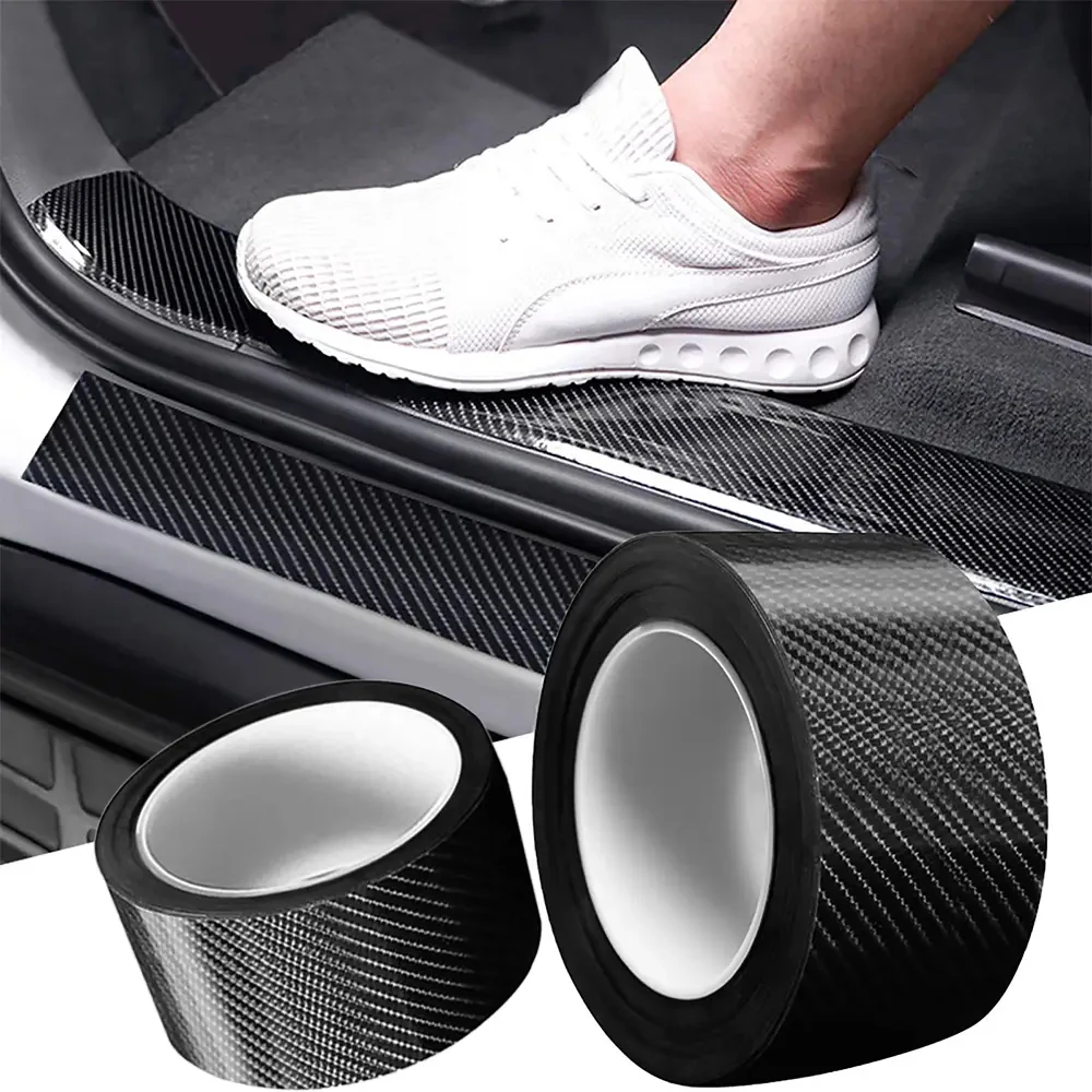 Universal Black Trunk Bumper Protector Carbon FIber Plate Car Door Sill Scuff Stickers