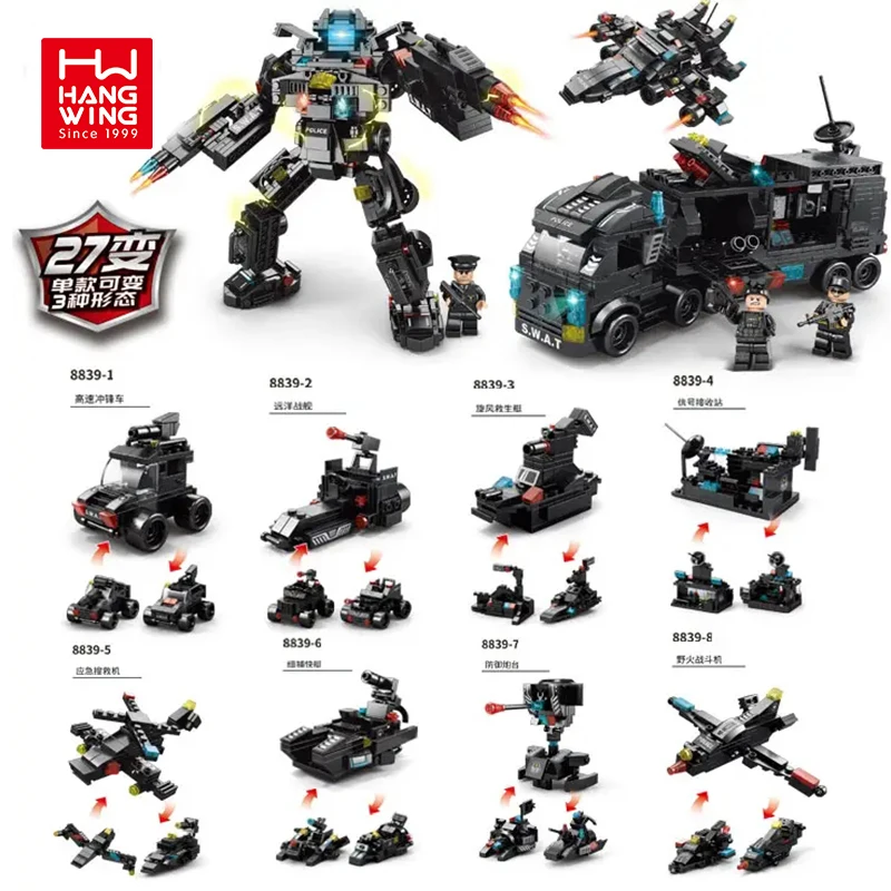 HW City Swat Police Building Block Assembling Toy Deformation Robot DIY Toy Bag Packing