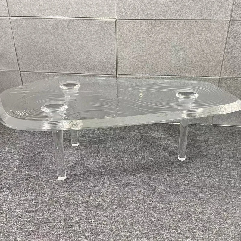 Customized Modern Luxury Rippled Clear Acrylic top Designer Couch Tisch Acryl Live edge coffee table