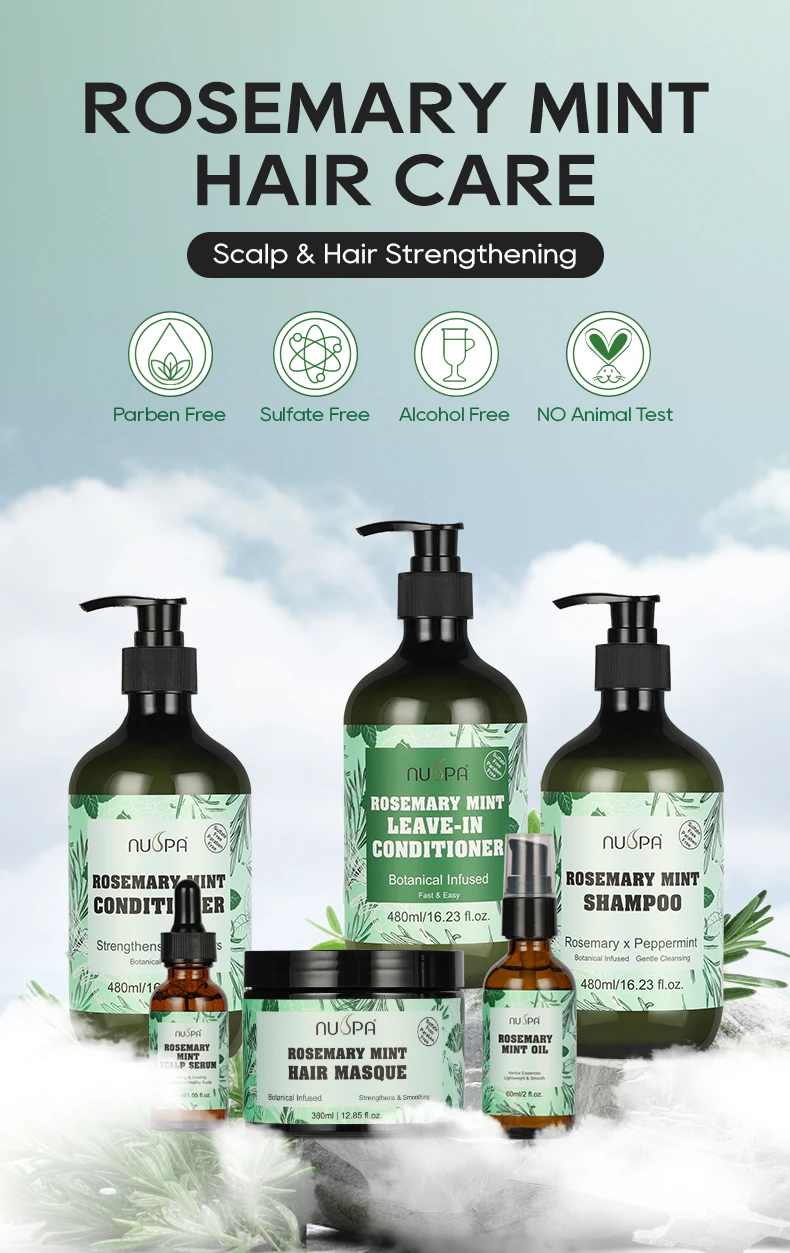 Nuspa Wholesale Paraben Free Natural Rosemary Mint Hair Care Remove Oil Anti Scalp Itchy Hair Shampoo
