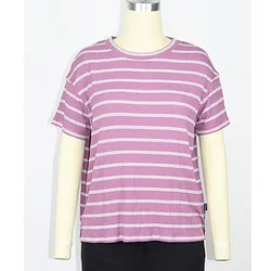WOMENS VISCOSE YARN DYED STRIPE  RIB LOOSE FIT T-SHIRT, OEM, ODM