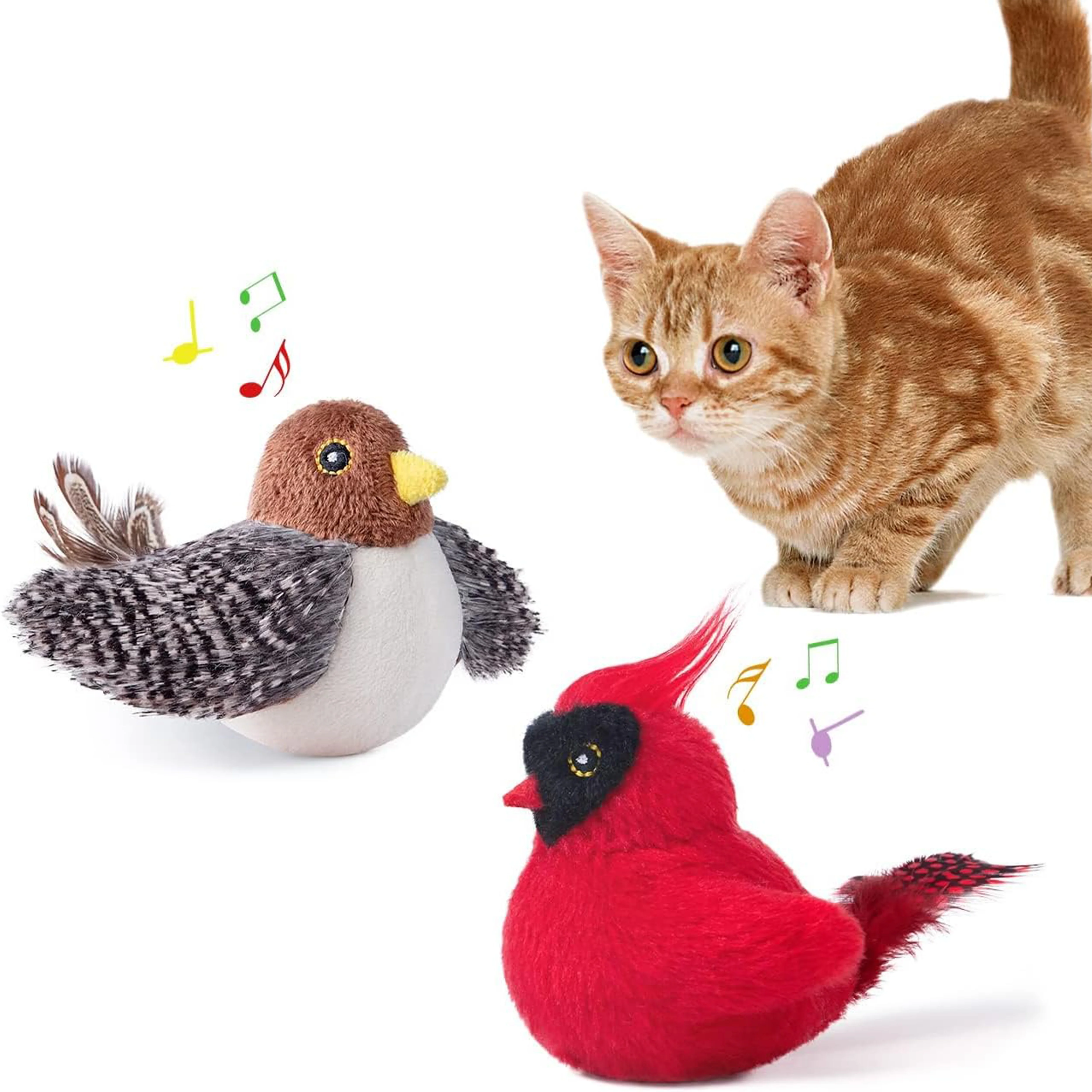 Interactive electronic white red cat polyester plush wriggling toys bird for indoor cats
