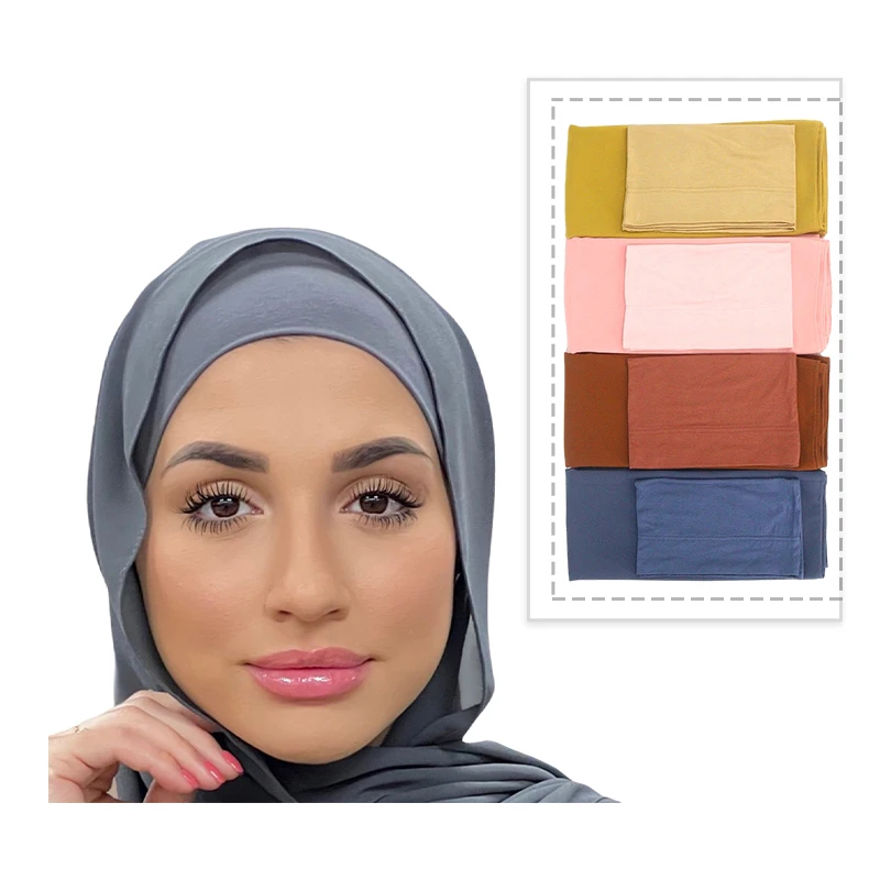 New Fashion Chiffon Hijab With Matching Inner Tube Cap  Two Piece Matching Hijab Set Daily Muslim Women Scarves Shawls
