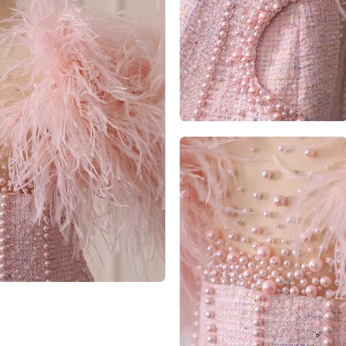 2024 High Quality Kids Ball Grown Feather Sleeve Girls Party Dress Fashion Show Princess Dress