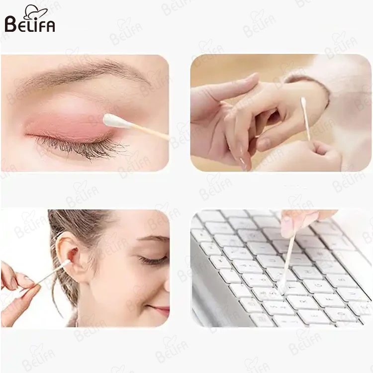 custom oem eco-friendly biodegradable 200pcs/box q tips foam cleaning stick double heads organic bamboo wooden cotton swabs