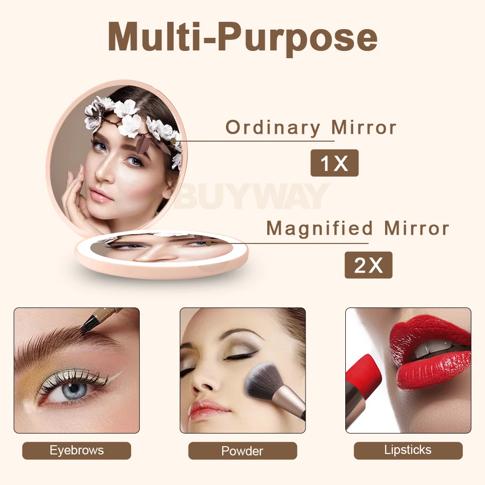 Custom Logo Usb Rechargeable Portable Travel Handheld Pocket Foldable Led Light Cosmetic Smart Touch Screen Bag Makeup Mirror