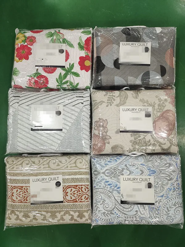 Stock Quilts Printed Ultrasonic Microfiber Bedspread with 90g Filling Mixed Designs for Bedding Coverlet