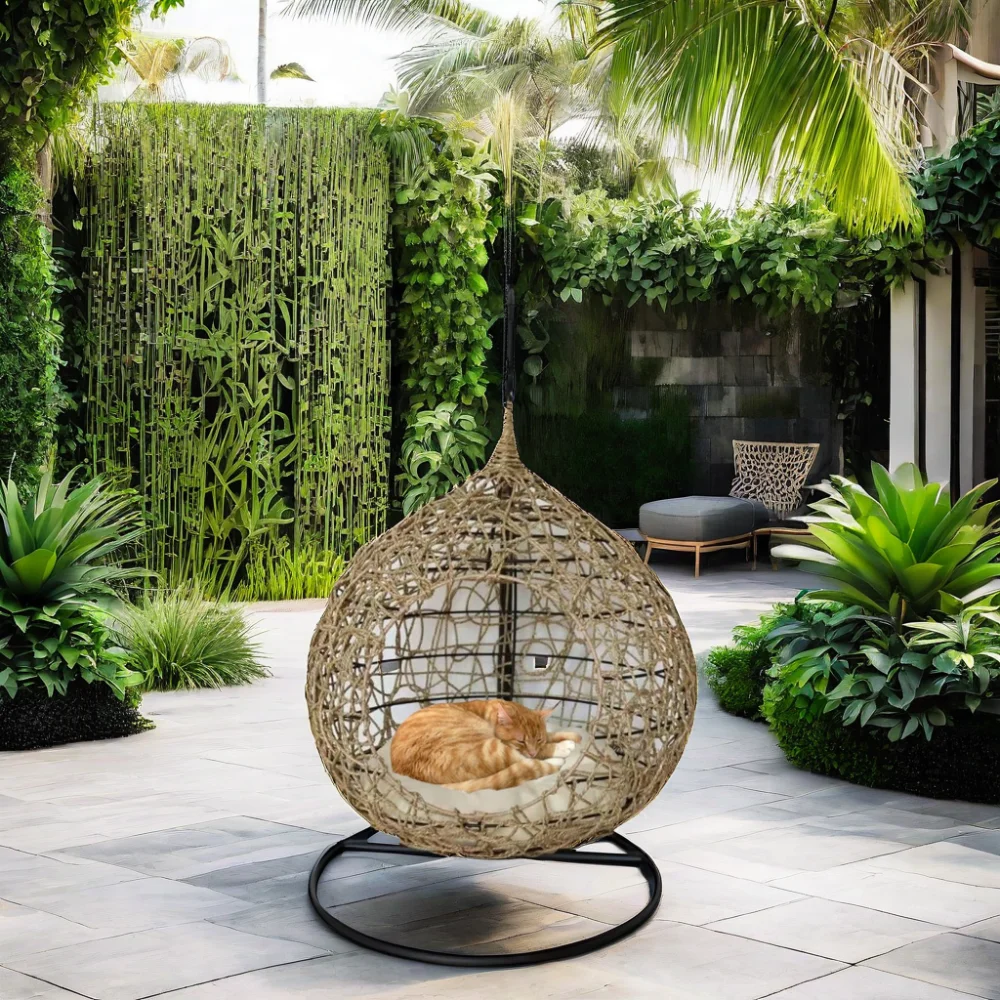 Joyeleisure Modern Design Hanging Egg Chair Outdoor Seagrass Steel Pet Swing Chair PE Rattan Living Room Park Hotel Exterior Use