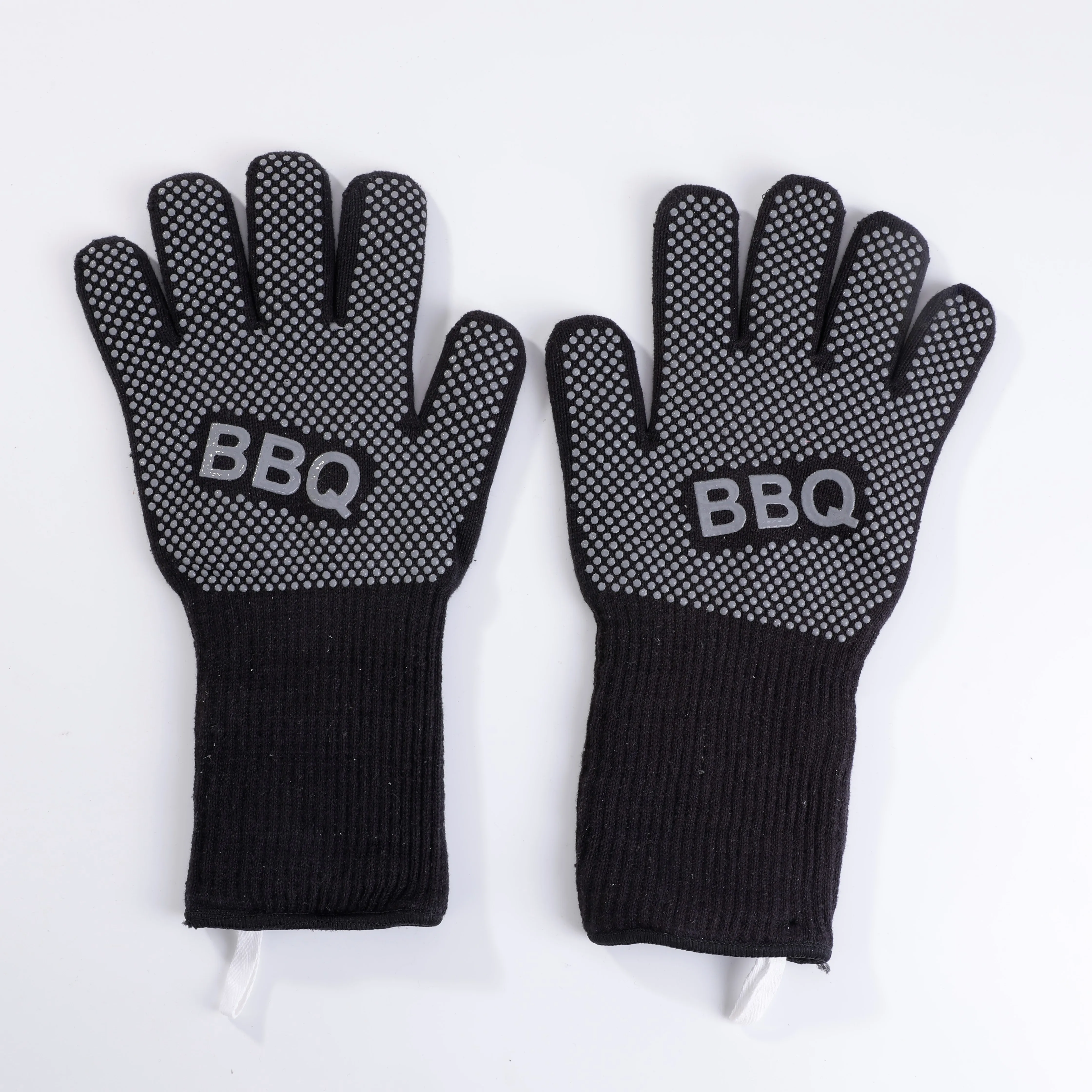 custom grey BBQ heat resistant gloves with double-layer design inside and outside for oven