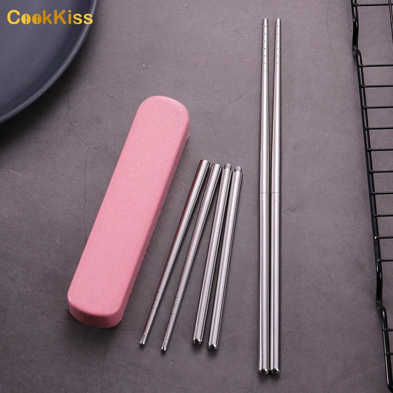 Personalized Custom Logo Metal Chinese Japanese Reusable Stainless Steel Travel Camping Food Chopsticks with Portable Case
