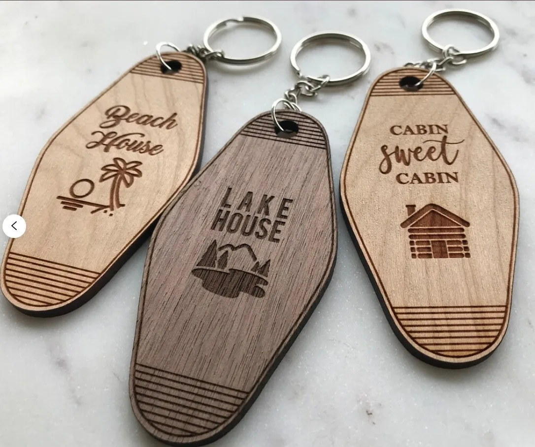 Wholesale Blank Wooden Keychains for Engraving Sublimation Wood Keychain Holder Motel Key Chain  Luggage Tags Name Card