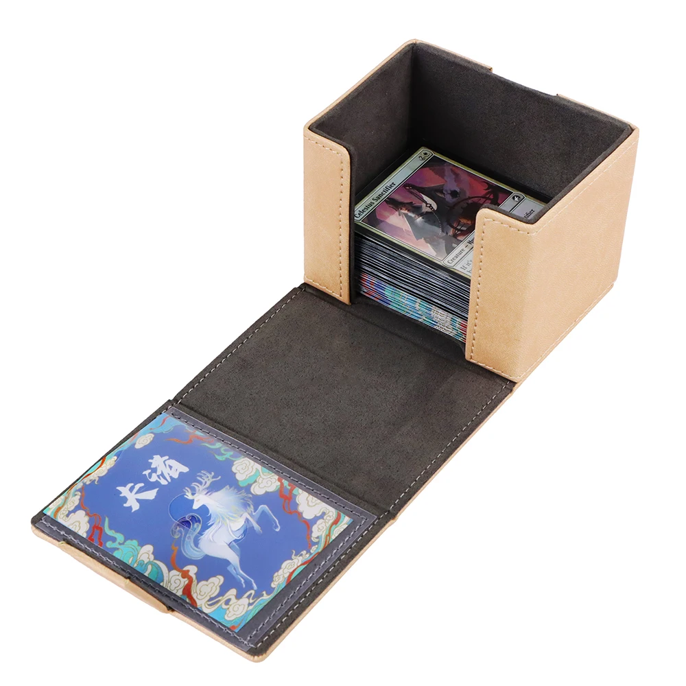 Leather Card Deck Box Fit 100 Unsleeved Cards TCG Magnetic Deck Box Trading Card Storage Box