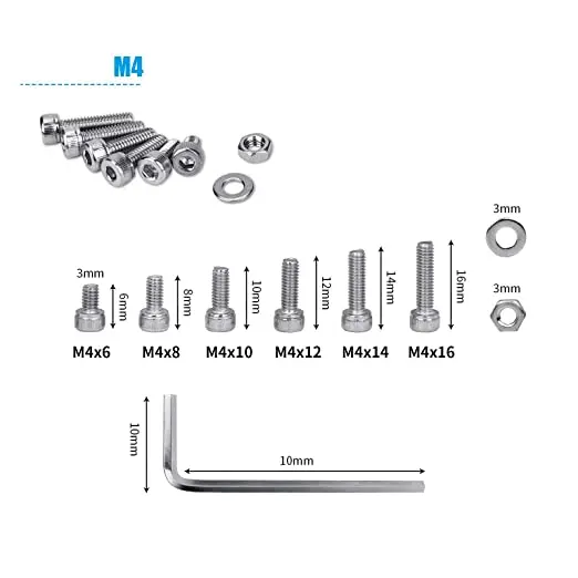 M3 Screws Bolts Nuts Washers Assortment M3x6mm/8mm/10mm/12mm/14mm/16mm 304 Stainless Steel Socket Head Cap Screws Kit