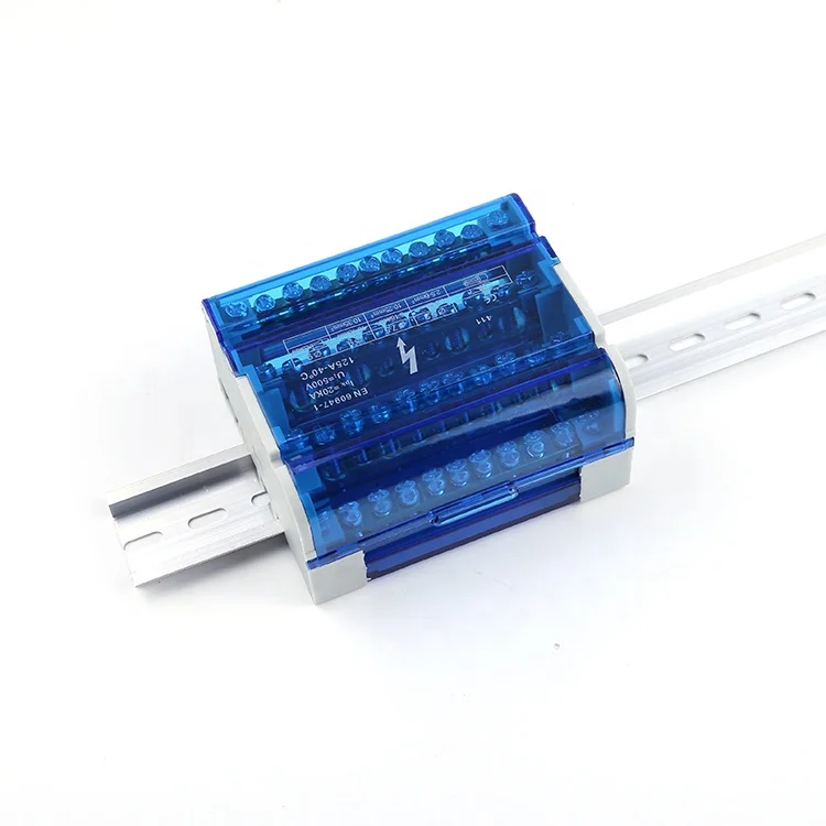 411 Industrial 500V 125A Electrical Brass Panel Mount Junction Box Unipolar  4 Way Power Distribution Din Rail Terminal Block