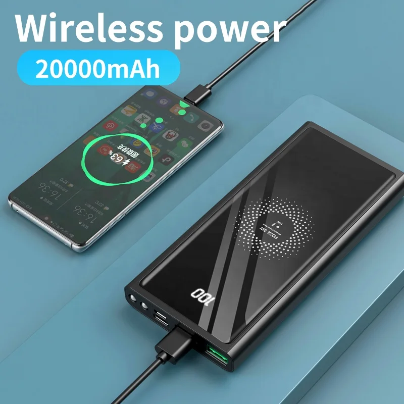 
QC3.0+PD18W Wireless Fast Charging Power Bank High capacity 20000mAh 15W Wireless Charging 