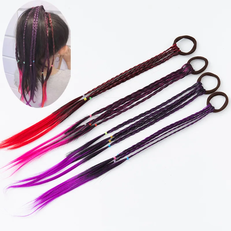 For Salon fashion Colorful Pigtails Hand Tied Kids Hair Extension Ties Wigs Dreadlocks