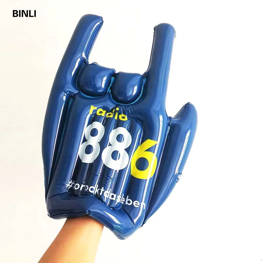 Advertising blue color inflatable fun hand with Logo sports game blow up cheering fingers