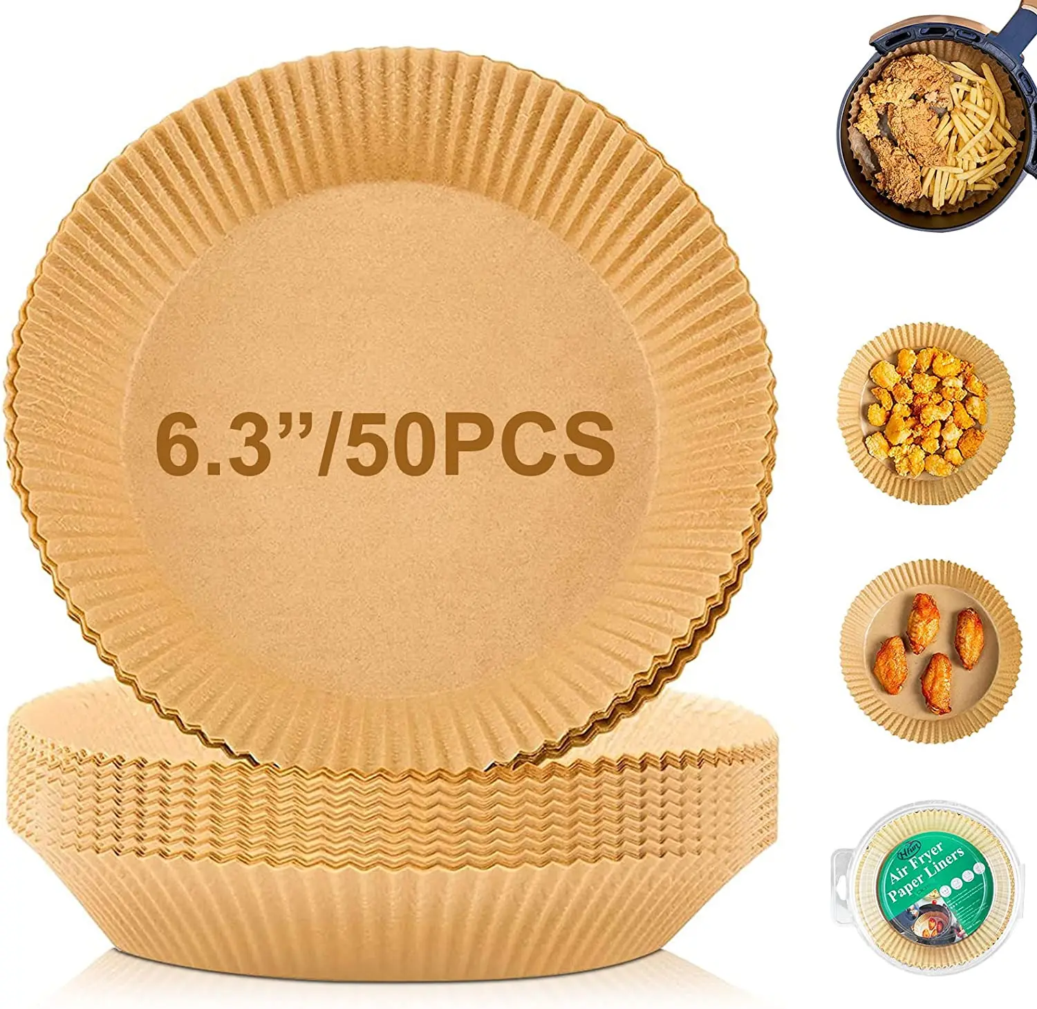 50pcs Natural color Round-shaped Food Grade Baking Paper Disposable Fryer Paper Pads