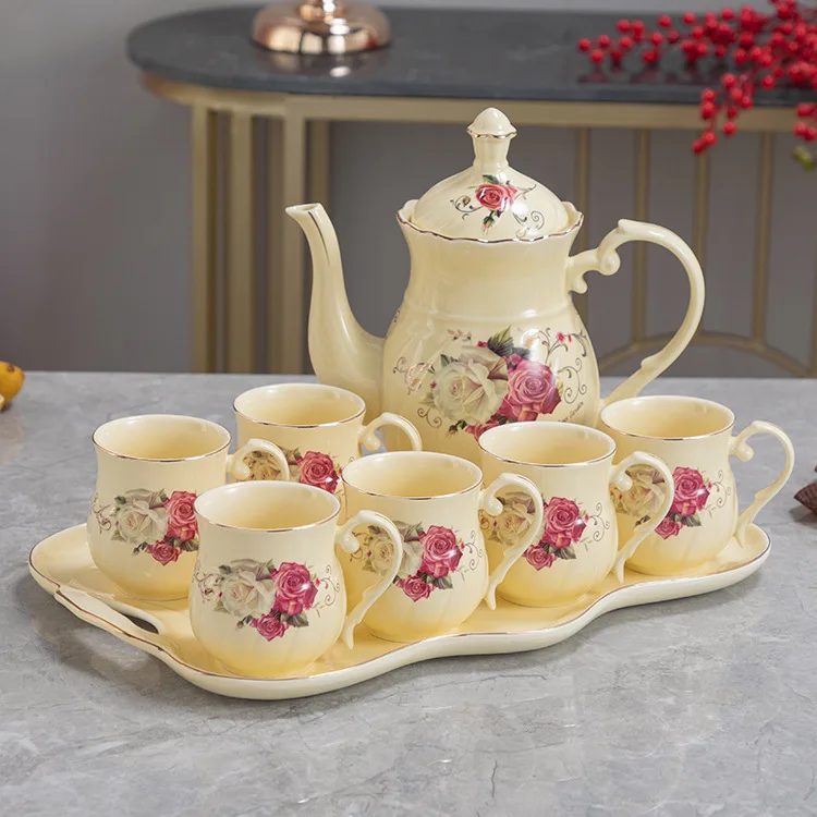 Luxury Gold Rim Afternoon Tea Set European Tea Pot and Cup Set Ceramic Coffee and Tea Set