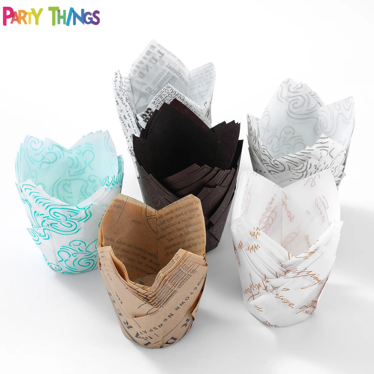 Factory Direct Tulip Muffin Liners tulip paper cake cups, Rustic Cupcake Wrapper Brown White and Nature Color