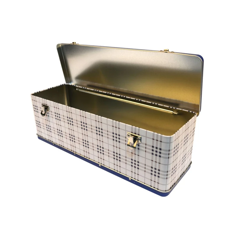 OEM ODM Factory Large Hinged Tin Rectangle Tin Storage Cans Lockable Metal Containers Custom Tin Tool Box