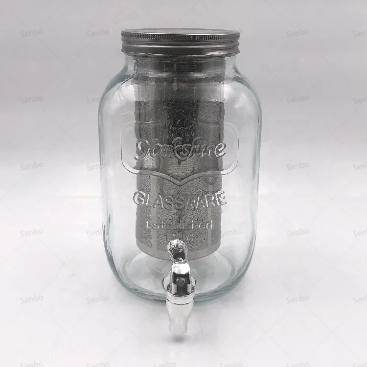 Wholesale Glass Juice Dispenser with Fruit Infuser Stainless Steel Spigot and Stand 4L 5L 8L