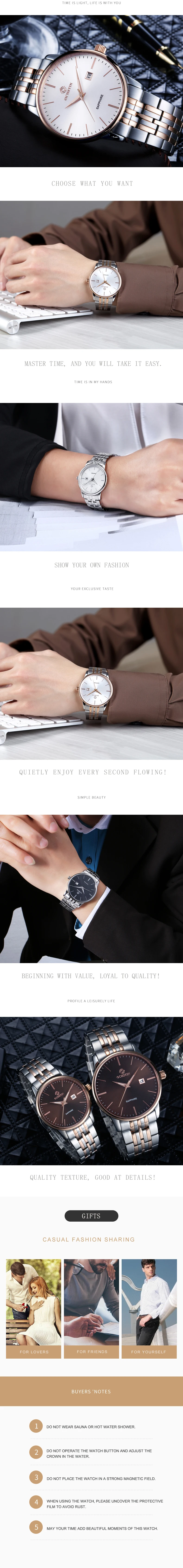 Top Brand OCHSTIN CQ015B Men Watches Stainless Steel Luxury Calendar Quartz Watch Waterproof Lovers Watches