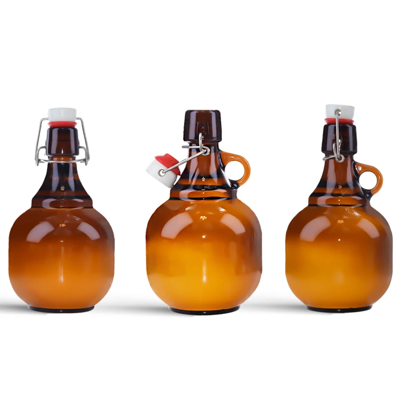 Manufacture Refillable Amber Glass Bottle For Alcohol Liquor Beverage Cold Brew With Swing Flip Stopper Cap Glass Beer Bottle